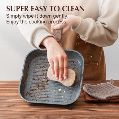 SENSARTE Nonstick Grill Pan for Stove Tops, Versatile Griddle Pan with Pour Spouts, Square Grill Pan for Big Cooking Surface, Durable Grill Skillet for Indoor & Outdoor Grilling. PFOA Free, 11 Inch - Image 4