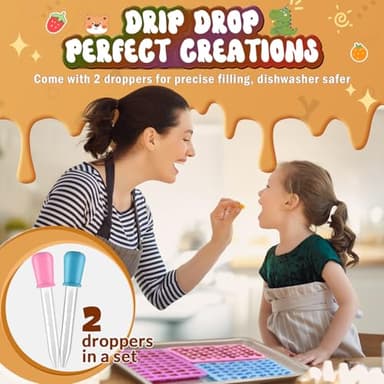 Gummy Bear Molds Silicone Mini Size, Non-Stick Chocolate Candy Gummy Mould for Kid with 2 Droppers Including Dinosaur, Bear, Hearts and Donut Shape 201 Cavities - Image 2