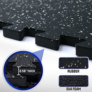 SUPERJARE 0.56'' Thick 12 Pcs 48 Sq Ft Rubber Top Exercise Equipment Mats, High Density EVA Foam Mats with Rubber Top, Interlocking Gym Flooring for Home Gym, Protective Workout Mat, Black/Grey - Image 8