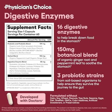 Physician's CHOICE Advanced Gut Health Bundle: 60 Billion Probiotics 30ct + Digestive Enzymes 60ct for Digestive, Gut, and Immune Health Supports Occasional Constipation, Diarrhea, Gas, and Bloating - Image 6