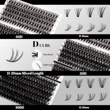 DIY Lash Extensions Kit 320pcs Individual Lashes Clusters 40D 50D 100D D Curl Eyelash Extension Kit with Applicator and Lash Bond&Seal, Lash Remover For False Eyelash Mix 11-20mm (40D+50D+100D KIT) - Image 2