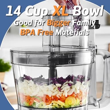 Magiccos 14-Cup French-Fry-Cutter Storage-Drawer Food-Processor - XL Bowl, Large Chute & Storage Drawer, Slicing & Shredding, Chopping & Mixing, For Fries, Cheese, Meat & Veggie Prep, For Home Kitchen - Image 5