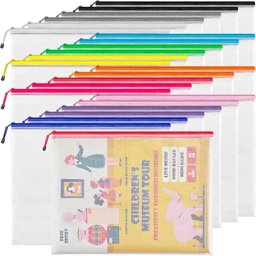JARLINK A3 (16.5x12.6 in, 24 Pcs) Mesh Zipper Pouch, 12 Colors Extra Large Zipper Bags, Waterproof File Pouches for Office Supplies, Puzzles, Board Game, School, Travel Accessories & Craft Projects - Image 1