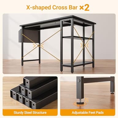 CubiCubi L Shaped Desk, 40 Inch Computer Desk with Reversible Storage Shelves Home Office Corner Desk Study Writing Table, Black - Image 6