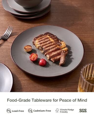 Famiware Venus Plates and Bowls Sets, 12 Pieces Stoneware Speckled Dinnerware Sets, Dishes Set for 4, Microwave and Dishwasher Safe, Matte Dark Grey - Image 4