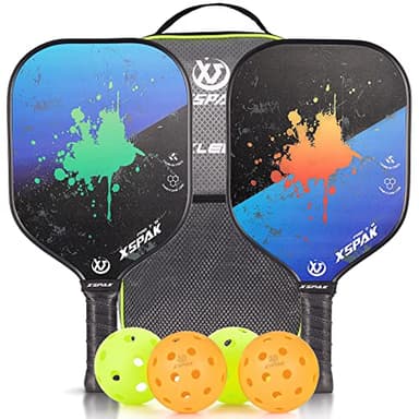 XS XSPAK Pickleball Paddles, Carbon Fiber Surface, Polymer Honeycomb Core, Soft Cushion Grips, Pickleball Set of 2 with 4 Balls and 1 Pickleball Bag - Image 1