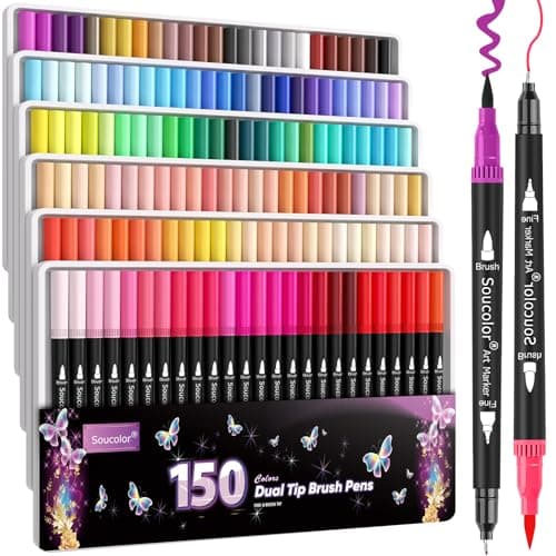 Soucolor Gifts for Women, Gift Baskets for Women Adult, 150 Colors Dual Tip Brush Markers for DIY Journal Kit Coloring Drawing Sketching, Sister Gifts Sets Box for Kids Teens Girls Gift - Image 1
