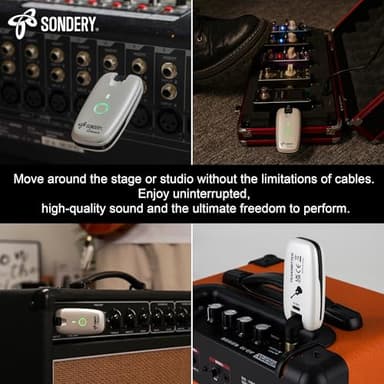 Sondery Wireless Transmitter and Receiver System for Guitar Bass Keyboard Drums Multiple Instruments 7 Channels Rechargeable Long Battery Life - Image 4