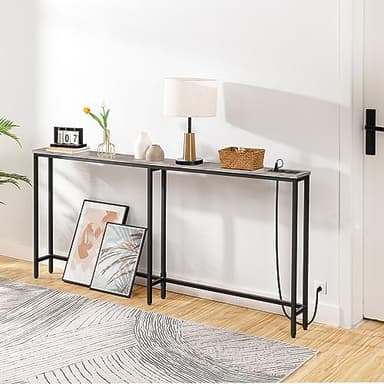 HOOBRO 70.9" Narrow Console Table with Charging Station, 5.9" Sofa Table with 2 Power Outlets and USB Ports, Long Entryway Tables Behind Couch Table, for Hallway, Living Room, Greige BG185UXG01 - Image 9