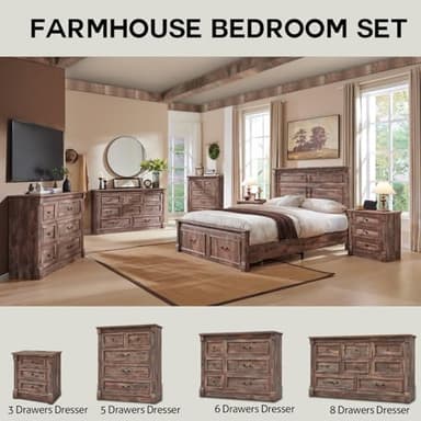 Aitjunz Farmhouse 5 Drawers Dresser for Bedroom, 46" Tall Dressers & Chests of Drawers w/Roman Column, Large Storage Dressers Organizer for Bedroom, Hallway, Living Room, Light Brown - Image 6