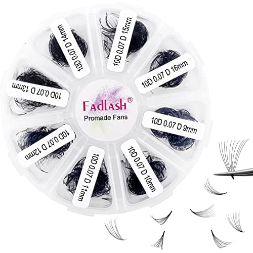 FADLASH 1000 Fans 10D Premade Volume Eyelash Extensions Mixed Tray Premade Fans Eyelash Extensions D Curl Premade Lash Fans Pointed Handmade Promade Loose Fans Thin Base (10D-0.07D,9-16mm) - Image 1