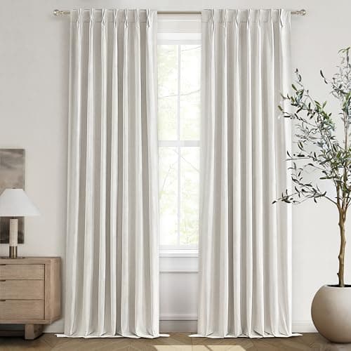 Neutral 10 ft Blackout Curtains 120 Inches Long,Linen Elegant Villa Cottage Floor Length Tall Window Curtains for Sliding Door 2 Panels Privacy Room Divider Drapes for Living Room (Pinch Pleated) - Image 1