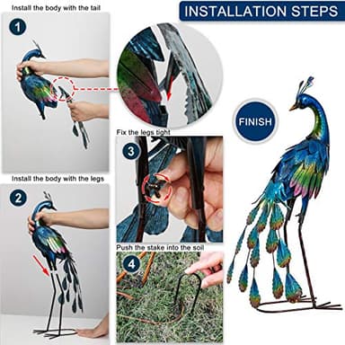 TERESA'S Collections Outdoor Decor Peacock Yard Art Garden Sculptures & Statues,Blue Small Metal Bird Lawn Ornaments,22.4" Outside Mardi Gras Decorations for Porch,Patio,Pond Decor,Gifts for Mom - Image 4