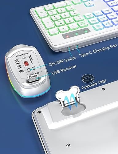 Wireless Keyboard and Mouse - RGB Backlit, Rechargeable & Light Up Letters, Full-Size, Ergonomic Tilt Angle, Sleep Mode, 2.4GHz Quiet Keyboard Mouse for Mac, Windows, Laptop, PC, Trueque(White) - Image 9