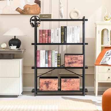 HCHQHS Bookshelf, 4-Tier Industrial Bookcase, Black Open Book Shelf, Freestanding Tall Bookshelves with Metal Frame - Image 7