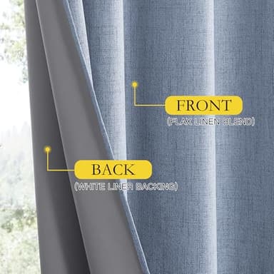 NICETOWN Stone Blue Vintage Linen 100% Blackout Curtains for Living Room, Thermal Insulated Curtains 84“ Long, Noise Reducing Window Treatment Drapes for Hall Room, 52" Wide Per Panel, Set of 2 - Image 3