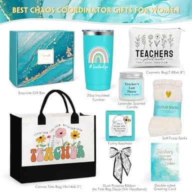 Teacher Appreciation Gifts, Best Teacher Tote Bags for Women, Unique Ideas from Students - Funny Thank You Basket Box Back to School Gifts - Image 2