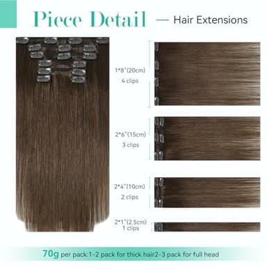 Ukira Brown Clip in Hair Extensions Real Human Hair, 22 Inch 75g Medium Brown Human Hair Clip in Extensions, Soft Straight Remy Human Hair Clip ins for Women Chocolate Brown Hair Extensions - Image 2