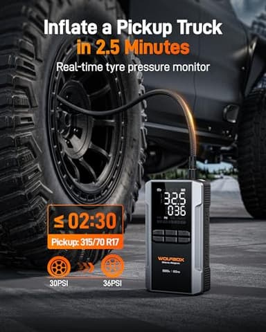 WOLFBOX 3000A Jump Starter with Air Compressor, 16000mAh&160PSI Portable Car Battery Jump Starter with 65W Fast Charge, 12V Battery Pack (8L Gas 6L Diesel Engine) with Boost, Light and Jumper Cables - Image 4