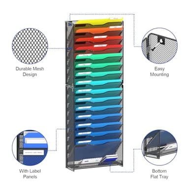 samstar 2 Pack 16 Tier Wall File Organizer Hanging Wall File Holder Wall Mount Paper Folder Organizer, Magazine Rack, Pack of 2 - Image 5