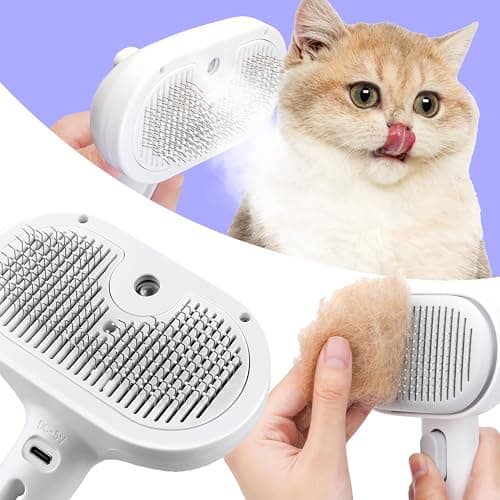 FONSUFA Cat Steam Brush, 3 in 1 Pet Hair Removal Tool, Self Cleaning Steamy Cat Brush for Massage, Dog Brush for Shedding, Cat&Dog Hair Remover - Image 1