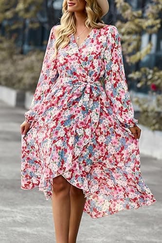 PRETTYGARDEN Women's Floral Boho Dress Fall Long Sleeve Wrap V Neck Ruffle Flowy Maxi Spring Wedding Guest Vacation Dresses - Image 7