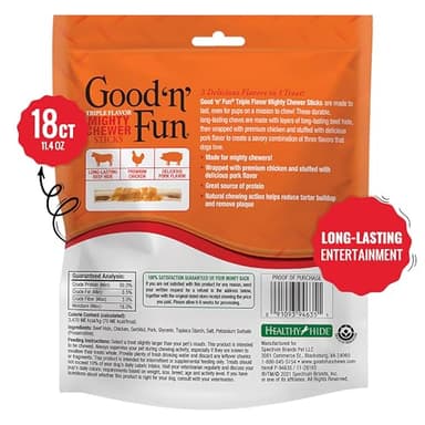 Good 'n' Fun Triple Flavor Mighty Chewer Sticks, 18 Count, Rawhide Chews for All Dogs - Image 2