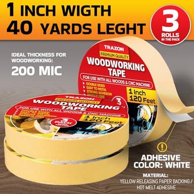 Double Sided Woodworking Tape Super Strong, 3 Pack, 1 Inch x 120 Feet, Wood Crafter Sticky Tool, Two Side Adhesive for Router Templates and CNC Machine, Removable & Residue Free - Image 3