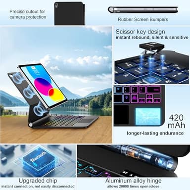 for iPad 11th (A16) & 10th Generation Case with Keyboard – Magic-Style Magnetic – Floating Cantilever Stand - Multi-Touch Trackpad Keyboard Case for iPad 11 inch 2025&10th Gen 10.9 inch (Black) - Image 4