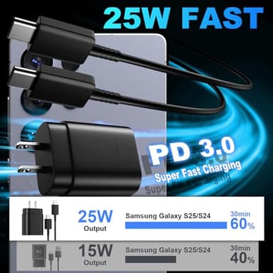 Android Charger, 25W Super Fast Charger USB C Samsung Phone Charger Fast Charging 6.6FT C Type Cord for Samsung Galaxy S25/S25 Ultra/S25+/S24/S24 Ultra/S24+/S23 Ultra/S23/s22/S21/S20/Note 20/10 - Image 2
