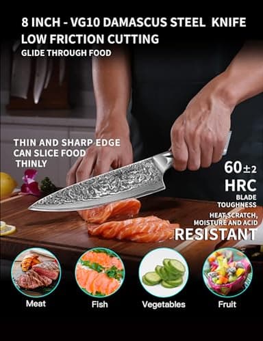 SANMUZUO Chef Knife - 8 inch - Xuan Series - VG10 Damascus Steel Kitchen Knife - Resin Handle (Jade Green) - Image 3