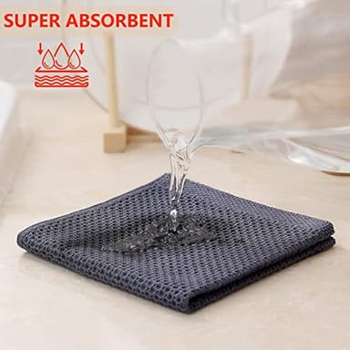 Kitinjoy 100% Cotton Kitchen Dish Cloths, 12 Pack Waffle Weave Ultra Soft Absorbent Dish Towels for Drying Dishes Quick Drying Kitchen Towels Dish Rags, 12 X 12Inch, Dark Grey - Image 3