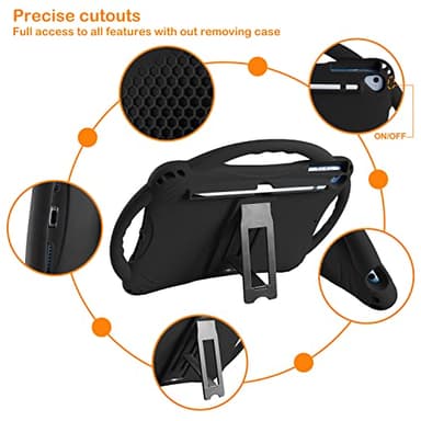 TopEsct Kids Case for iPad 10.2- Shockproof Silicone Cover with Tempered Glass Screen Protector and Strap - Compatible with iPad 9th/8th/7th Gen (2021)" (Black) - Image 4