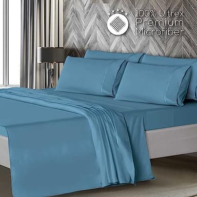 Mueller UltraTemp King Size Sheets Set – 6 Piece Premium Bedding, Silky Soft 1800 Thread Count, Cooling, Deep Pocket up to 16", Breathable Heat Transfer, Wrinkle-Resistant & Hypoallergenic, Denim - Image 3
