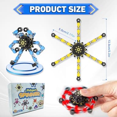 Transformable Fidget Spinners,9PCS Funny Sensory Fidget Toys Adults Deformable Chain DIY Robot Spinner,Fingertip Stress Relief Gyro Toy for Kids, Kids Classroom Prizes - Image 2