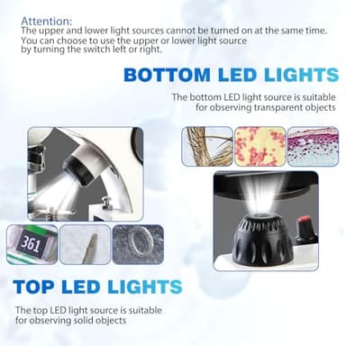 Microscope for Kids Starter Adults 64X-1280X Metal Monocular Microscope for Students School Home Education LED Lights Phone Holder Microscope Kit - Image 6