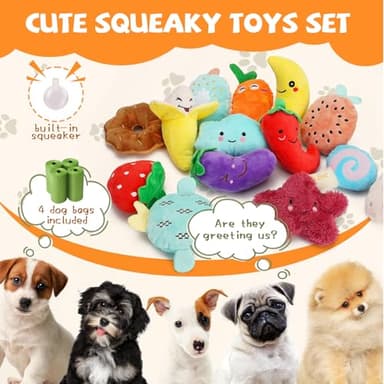 QTwoof Charming Chorus 20-Pack Squeaky Dog Toys Set - Included 4 Dog Bags, Plush Puppy Toys with Irresistibly Cute Characters for Small Dogs, Interactive Dog Squeak Toys for Fun&Teeth Cleaning - Image 2