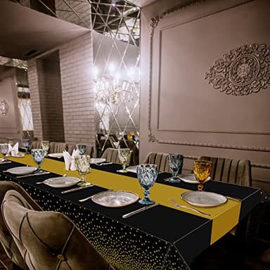 OHOME 4 Pack Disposable Plastic Table Cloths,Black and Gold Table Covers for 50th Birthday Retirement Graduation Party Decorations Backdrop | Halloween Party Favors - New Years Decorations 2026 - Image 9