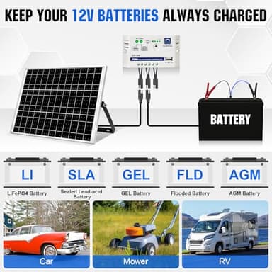 ECO-WORTHY 25 Watts 12V Off Grid Solar Battery Charger Kit: Waterproof Solar Panel + Adjustable Mount Bracket + SAE Connection Cable +10A Charge Controller for Car RV Marine Boat 12V Battery - Image 3