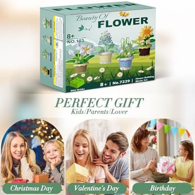 Flowers and Plant Building Set, (1671 Pcs) 8 Kinds Flowers Botanical Bonsai Building Set for Adults, Kids, Girls, Idea Gifts for Mother's Day, Birthdays, Creative Building Block Toys Decor for Home - Image 6