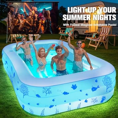 Inflatable Pool with Seat and Pool Lights, Durable Thickened Large Size Family Inflatable Pools for Adults Blow Up Pools,100" x 63" x 22"Swimming Inflatable Kids PooI for Backyard,Outdoor (White) - Image 7