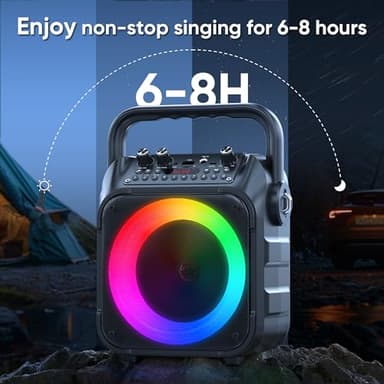 Karaoke Machine, Portable Bluetooth Speaker with 2 Wireless Microphones for Adults & Kids with Lights, Karaoke Microphone with PA System Supports USB/TF/REC/FM/AUX for Home Party Home System Packages - Image 7