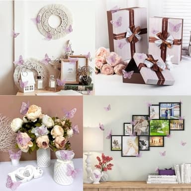 72 Pcs Butterfly Decorations, 3 Sizes 3 Styles, Wall Decor, Butterfly Party Birthday Decorations, Butterflies for Crafts, Cake Decorating, Wall Stickers Room Decor, Lavender - Image 6