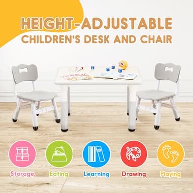JIAOQIU Kids Table & Chair Set with Adjustable Toddler-Safe Non-Slip Legs, Activity & Graffiti-Proof Desktop Ages 3-12 - Image 3