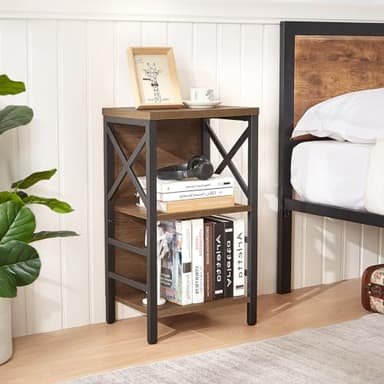 MNEETRUNG Small Bookshelf,3 Tier Industrial Bookcase with Metal Frame and Backboard,Low Rustic Brown Book Shelf,Book case for Small Spaces,Living Room,Bedroom and Home Office - Image 4