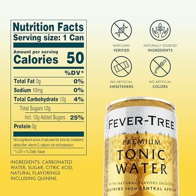 Fever-Tree Tonic Water - Premium Quality Mixer - Refreshing Beverage for Cocktails & Mocktails. Naturally Sourced Ingredients, No Artificial Sweeteners or Colors - 5.1 Fl Oz Cans - Pack of 8 - Image 2