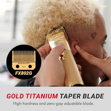 BaBylissPRO GOLDFX+ Professional Barber Cord/Cordless Hair Clippers for Men, All Metal, Lithium Battery with 3-Hour Runtime, Gold - Image 6