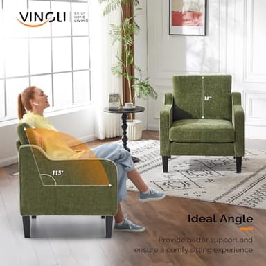 VINGLI Accent Chair for Living Room Chairs Olive Green Reading Chair for Bedroom Scooped Arm Chair Mid Century Modern Accent Chairs Upholstered Comfy Chair for Apartment, Waiting Room - Image 5