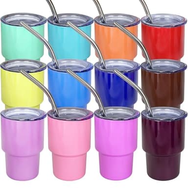 UIRZOTN 3oz Mini Tumbler Shot Glass with Straw and Lid, 12 Pack Stainless Steel Sublimation Shot Glasses for Wedding Party Whiskey Cocktail Bar with Straw and Lid - Image 1