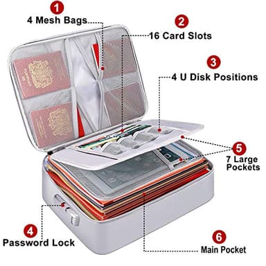 DocSafe Document Bag with Lock,Fireproof 3-Layer File Organizer Case with Water-Resistant Zipper,Document Storage Safe Bag Portable Travel Home for Paper,Files,Certificates,Gifts for Him,Silver - Image 3